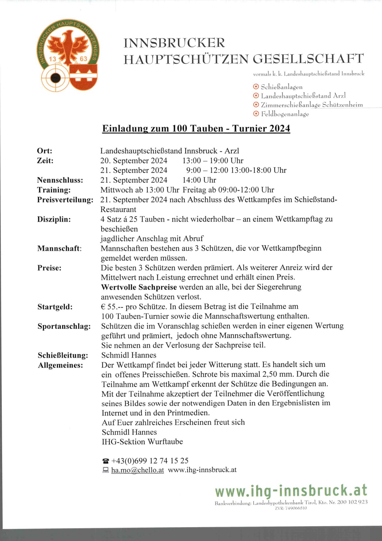 Einladung 100 Tauben 2024